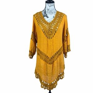 Vivid Importers Of NY Boho Chic Mustard Crochet Tunic Size S